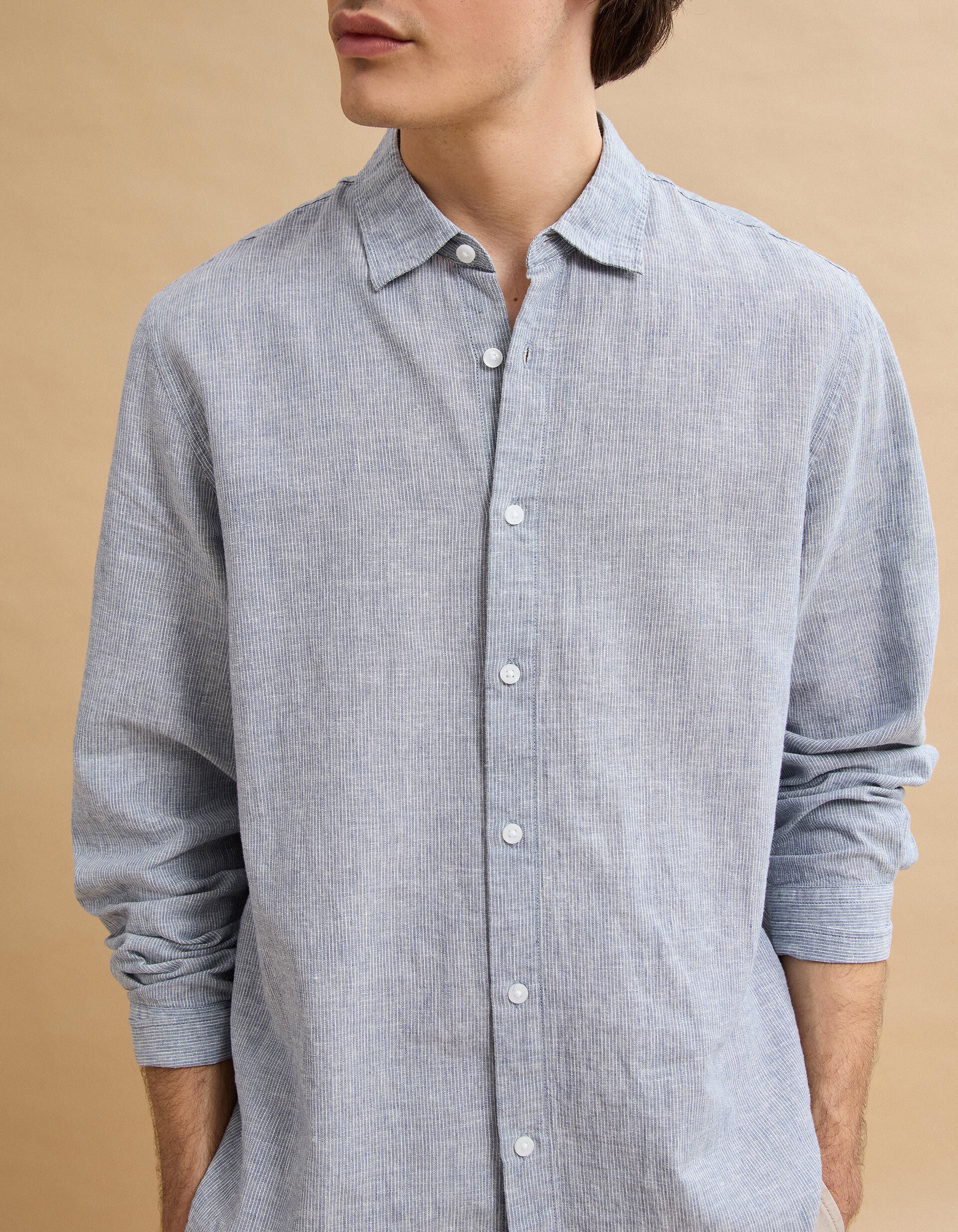 Comprar Online Camisa Riscas com Linho, Homem, Azul Escuro