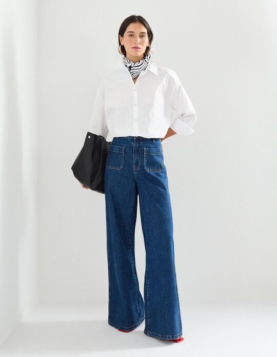 Comprar Online Calças de Ganga Wide Leg, Mulher, Azul Escuro