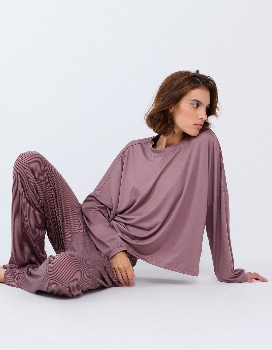 Pijama De Malha &Agrave;s Riscas, Mulher, Rosa Escuro
