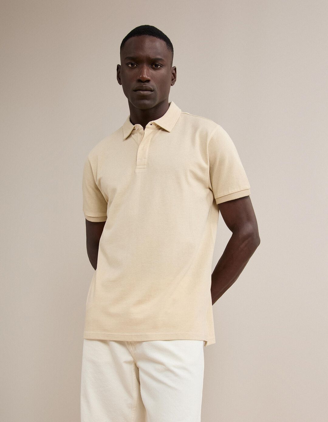 Polo Oxford Piquet, Homem, Bege Claro