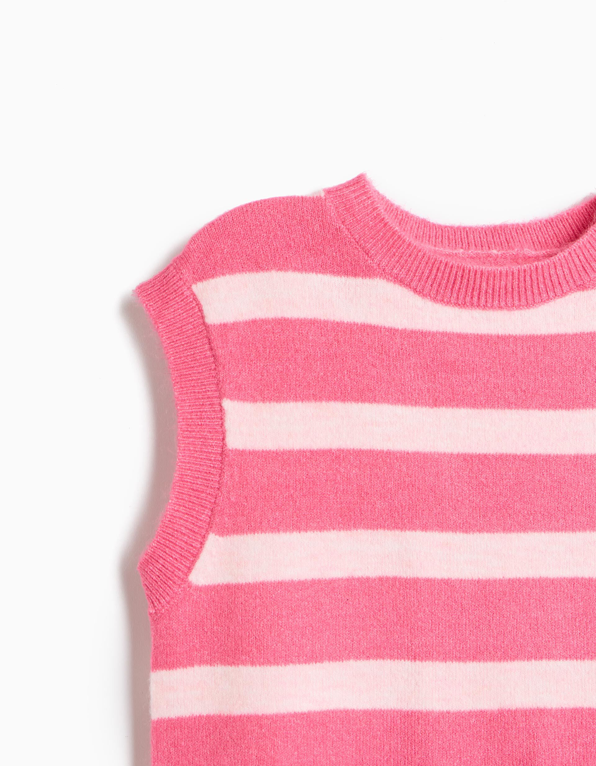 Comprar Online Colete De Malha &Agrave;s Riscas, Menina, Rosa