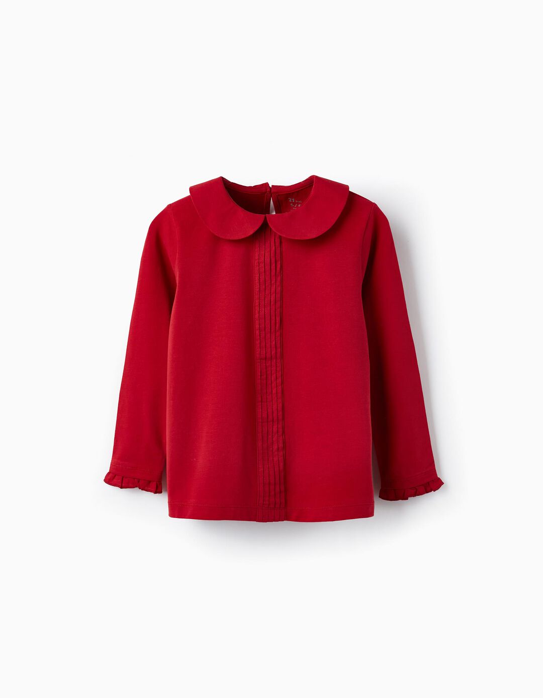 Long Sleeve Cotton T-Shirt with Ruffles for Girls, Red