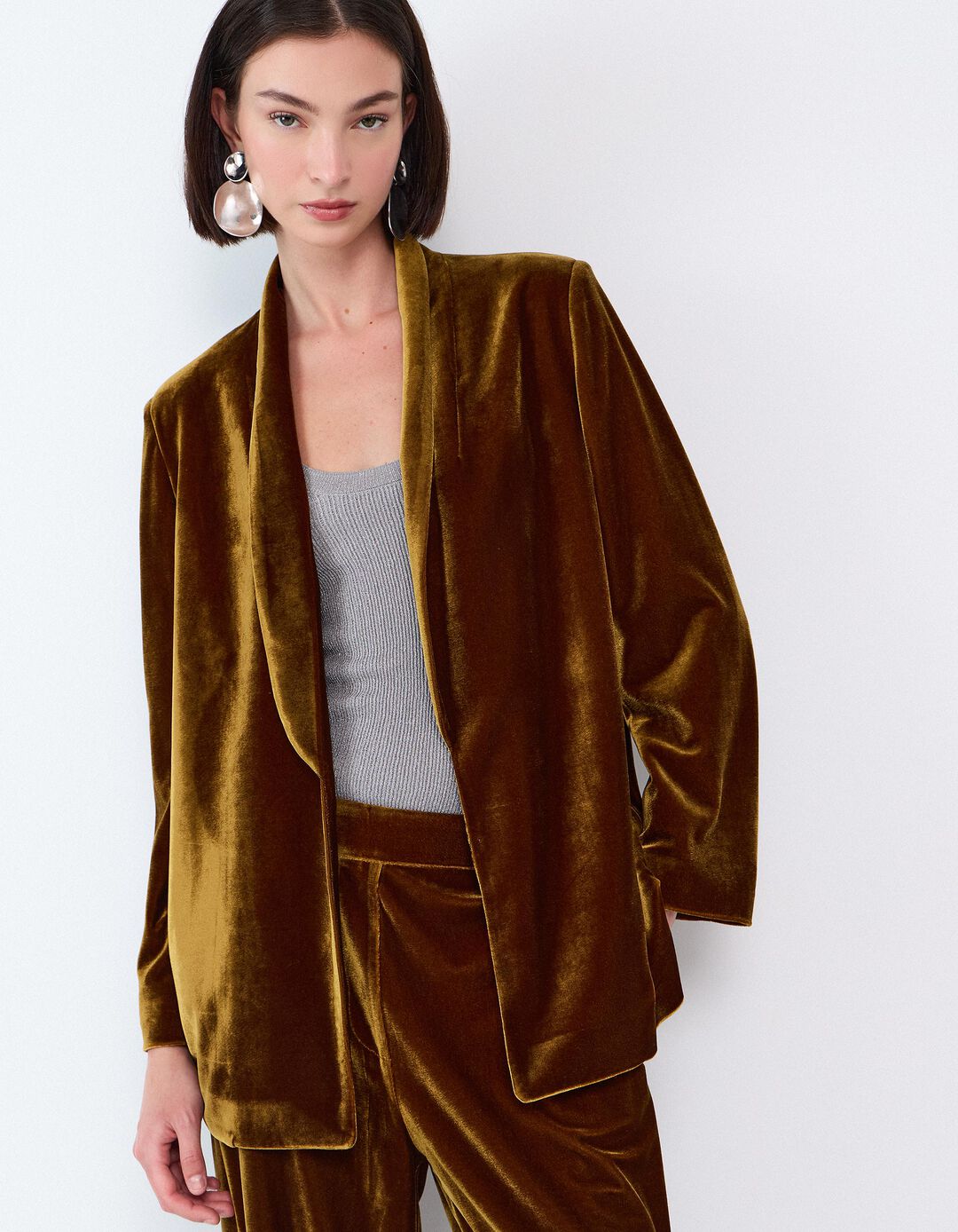 Blazer Em Veludo, Mulher, Dourado