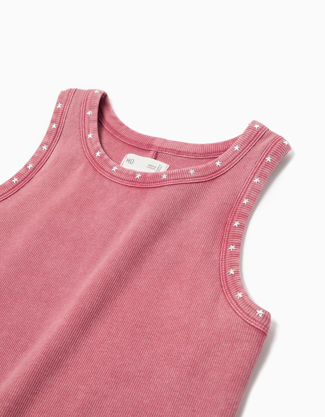 Top de Malha Canelada, Menina, Rosa Escuro