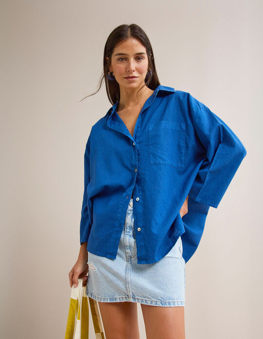 Comprar Online Blusa com Linho, Mulher, Azul 