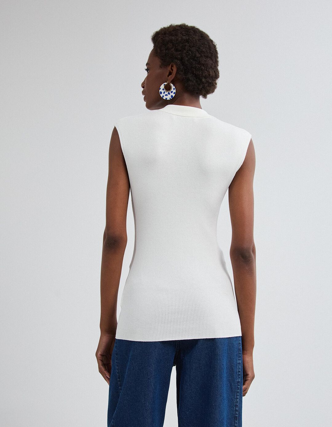 Top Tricotado Com Gola Polo, Mulher, Branco