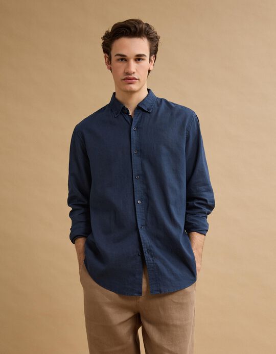 Comprar Online Camisa com Linho, Homem, Azul Escuro