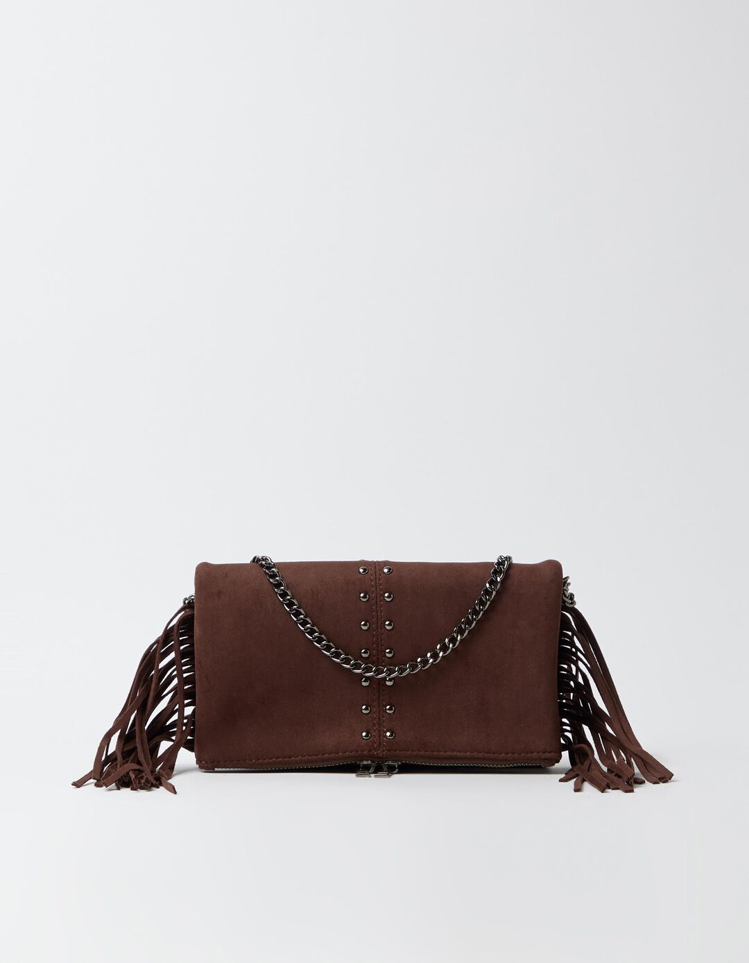 Mala Tiracolo Com Franjas E Tachas, Mulher, Castanho