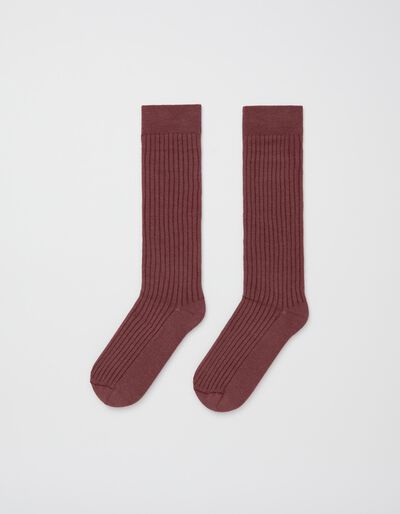 Cotton Blend Ribbed Socks, Women, Dark Purple