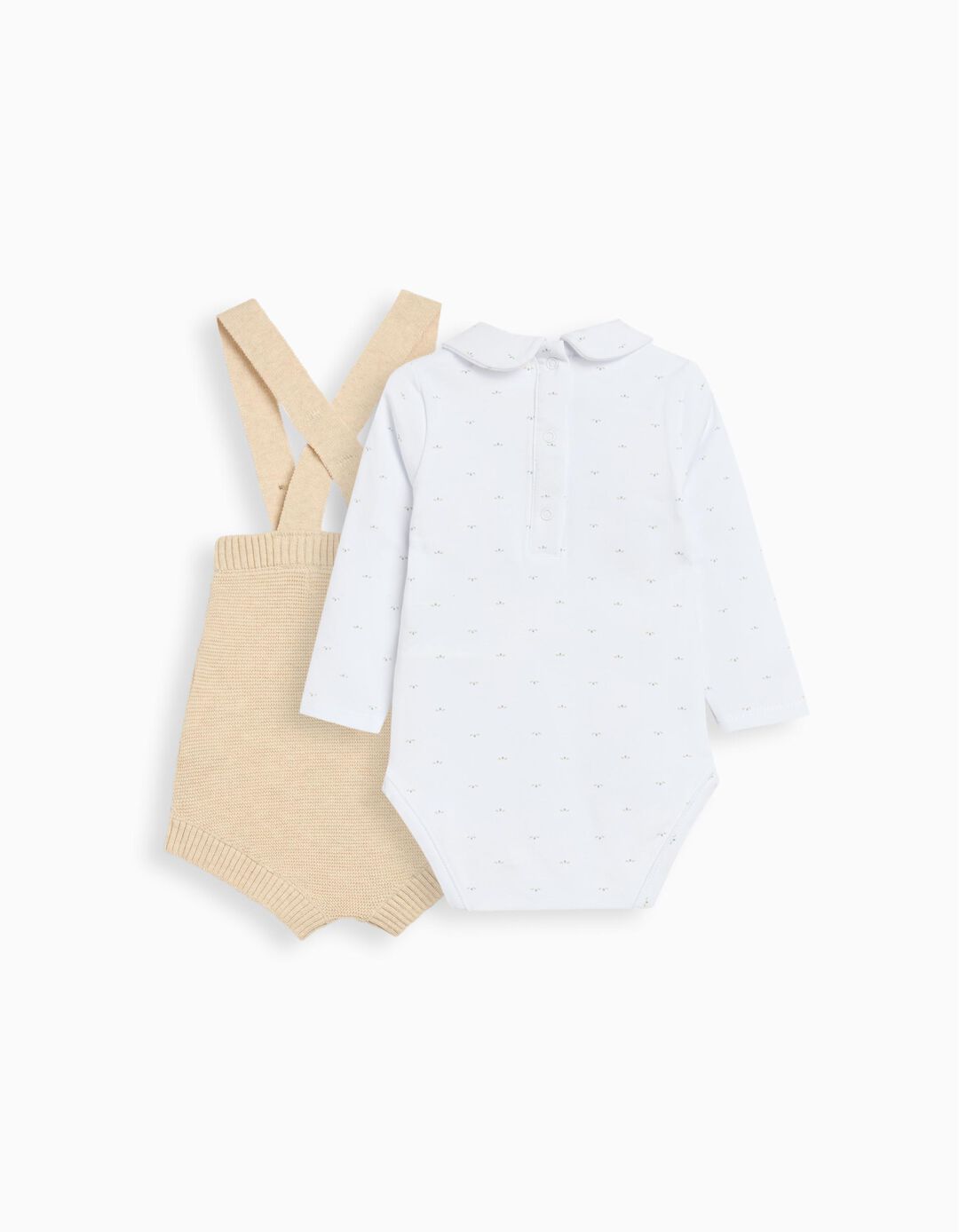 Conjunto Body e Jardineiras, Recém-Nascido, Bege Claro 