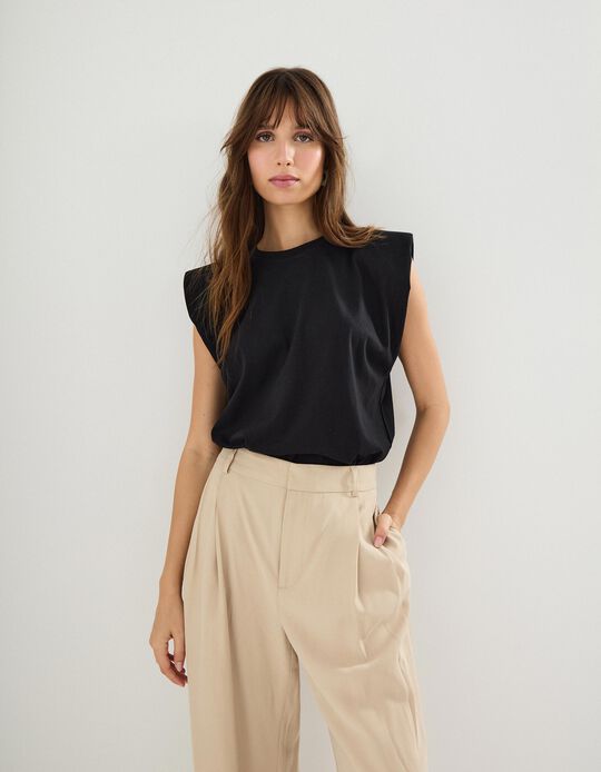 Comprar Online T-shirt com Ombreiras, Mulher, Preto