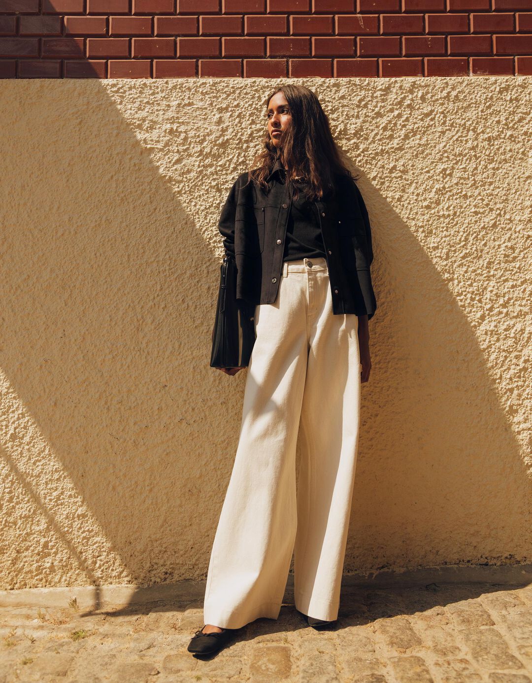 Calças de Ganga Wide Leg, Mulher, Cru