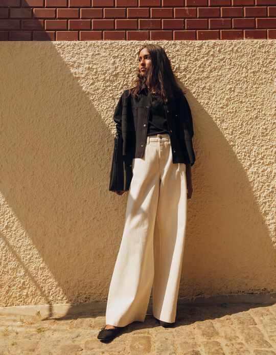 Comprar Online Calças de Ganga Wide Leg, Mulher, Cru