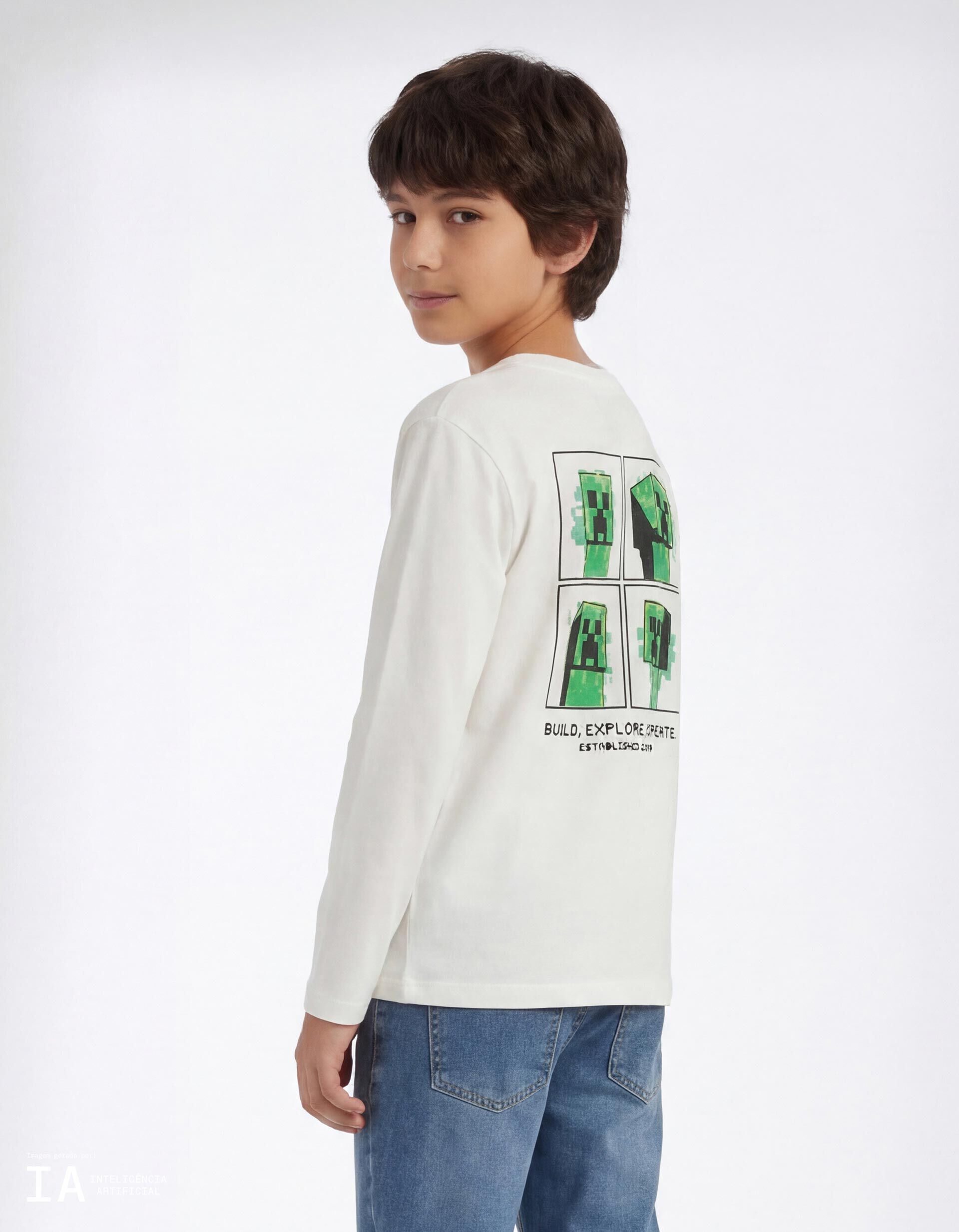 Comprar Online T-shirt Manga Comprida 'Minecraft', Menino, Branco