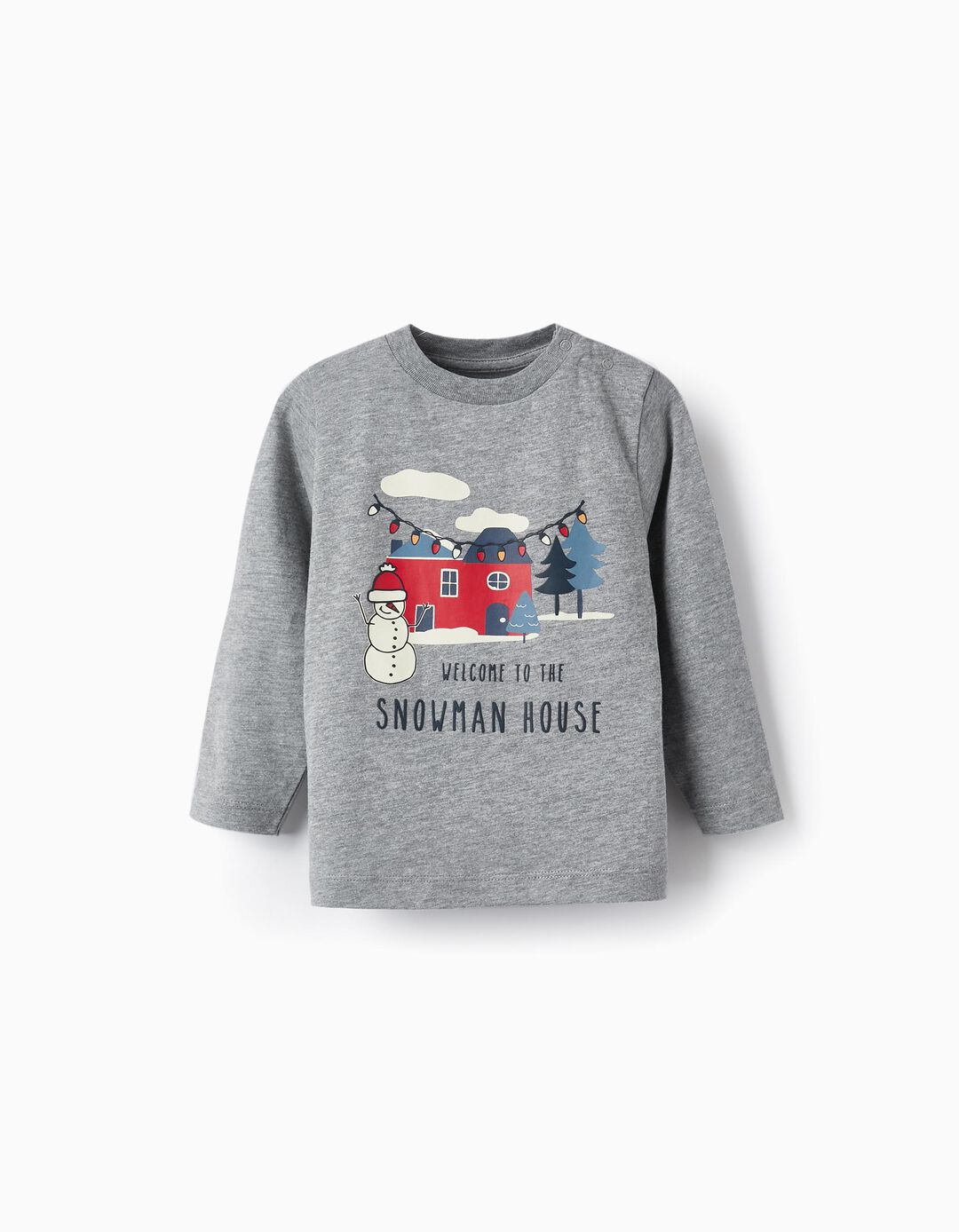 Cotton T-Shirt for Baby Boys 'Snowman House', Grey