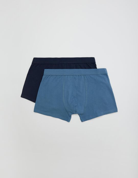 2 Plain Boxer Shorts, Men, Blue