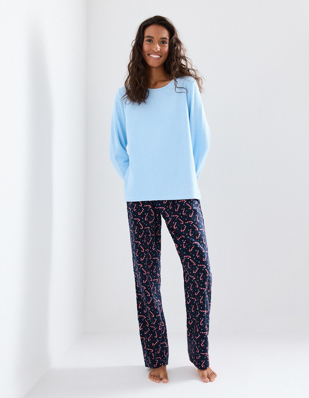 Pijama Polar Natal, Mulher, Azul Claro