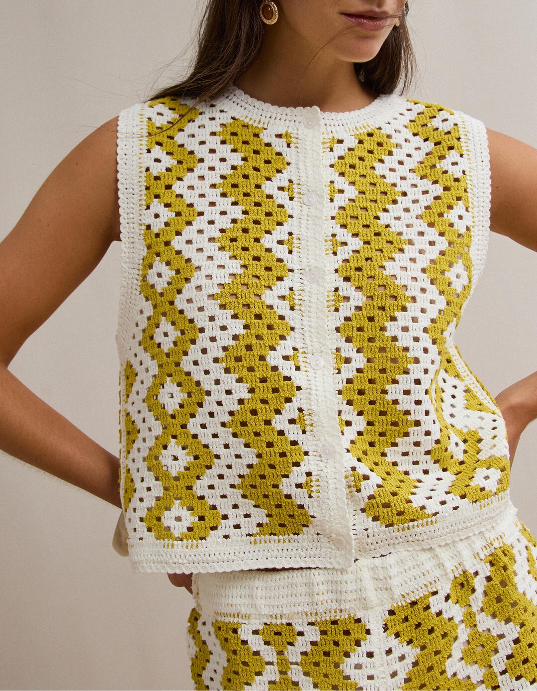 Casaco Crochet, Mulher, Amarelo 