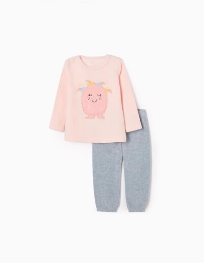 Polar Pyjamas for Baby Girls 'Monster', Pink/Grey