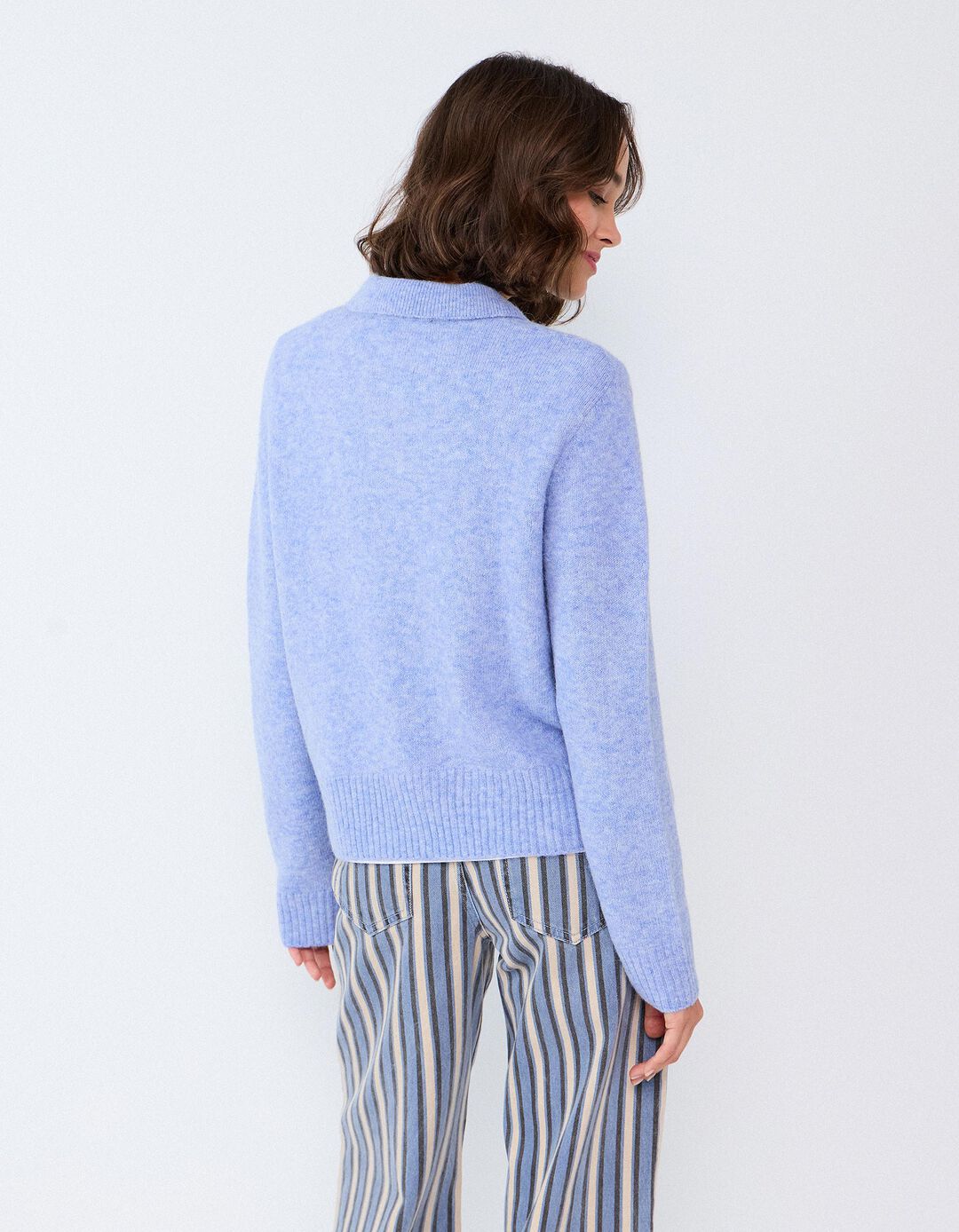 Polo Em Mistura De L&atilde; E Alpaca, Mulher, Azul Claro