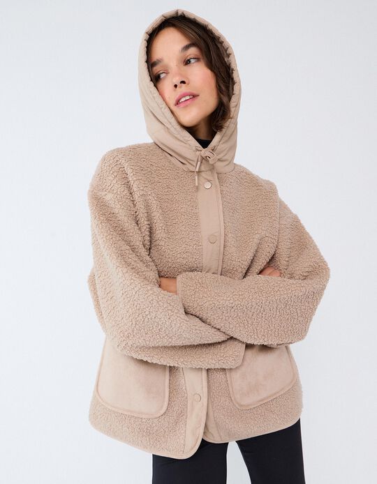 Comprar Online Casaco Efeito Sherpa, Mulher, Bege