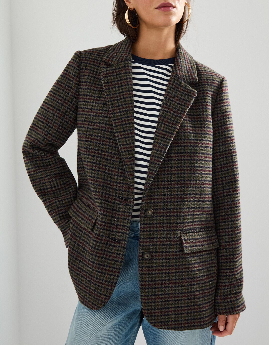 Blazer Xadrez, Mulher, Cinzento