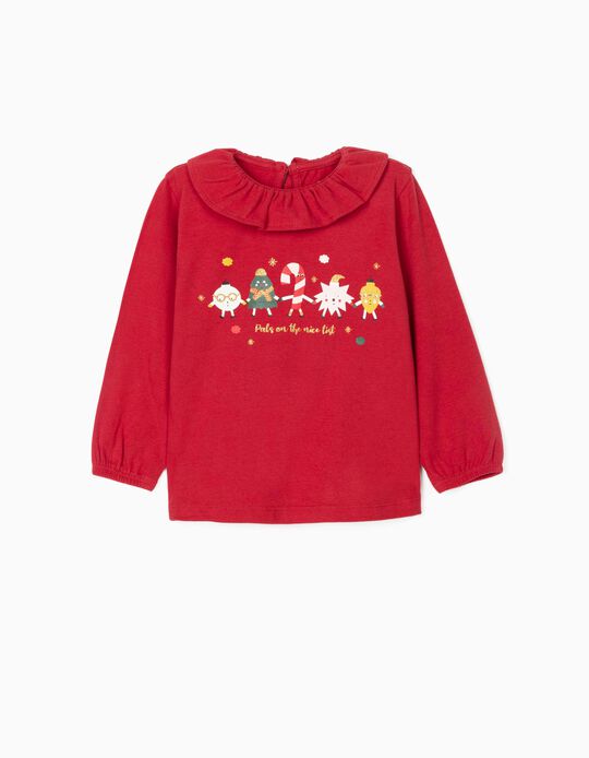T-Shirt de Manga Comprida para Bebé Menina 'X-Mas Pals', Vermelho