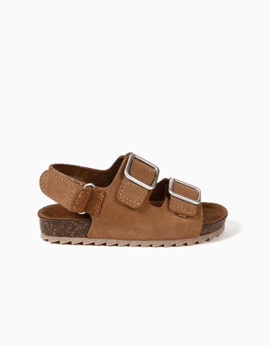 Leather Sandals for Baby Boys, Camel