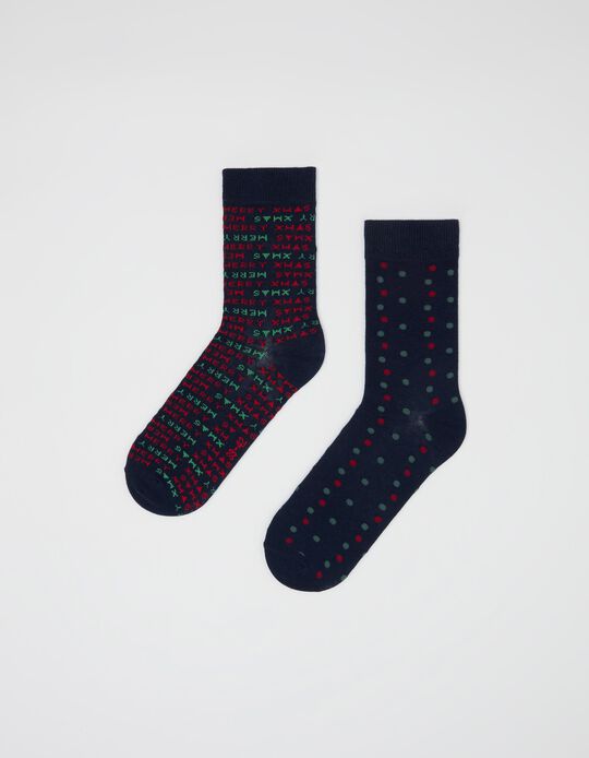 2 Pairs of 'Christmas' Socks Pack, Men, Multicolour