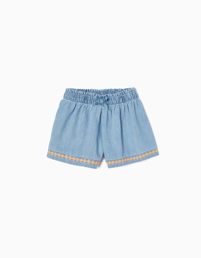 Denim Paperbag Shorts for Girls, Blue