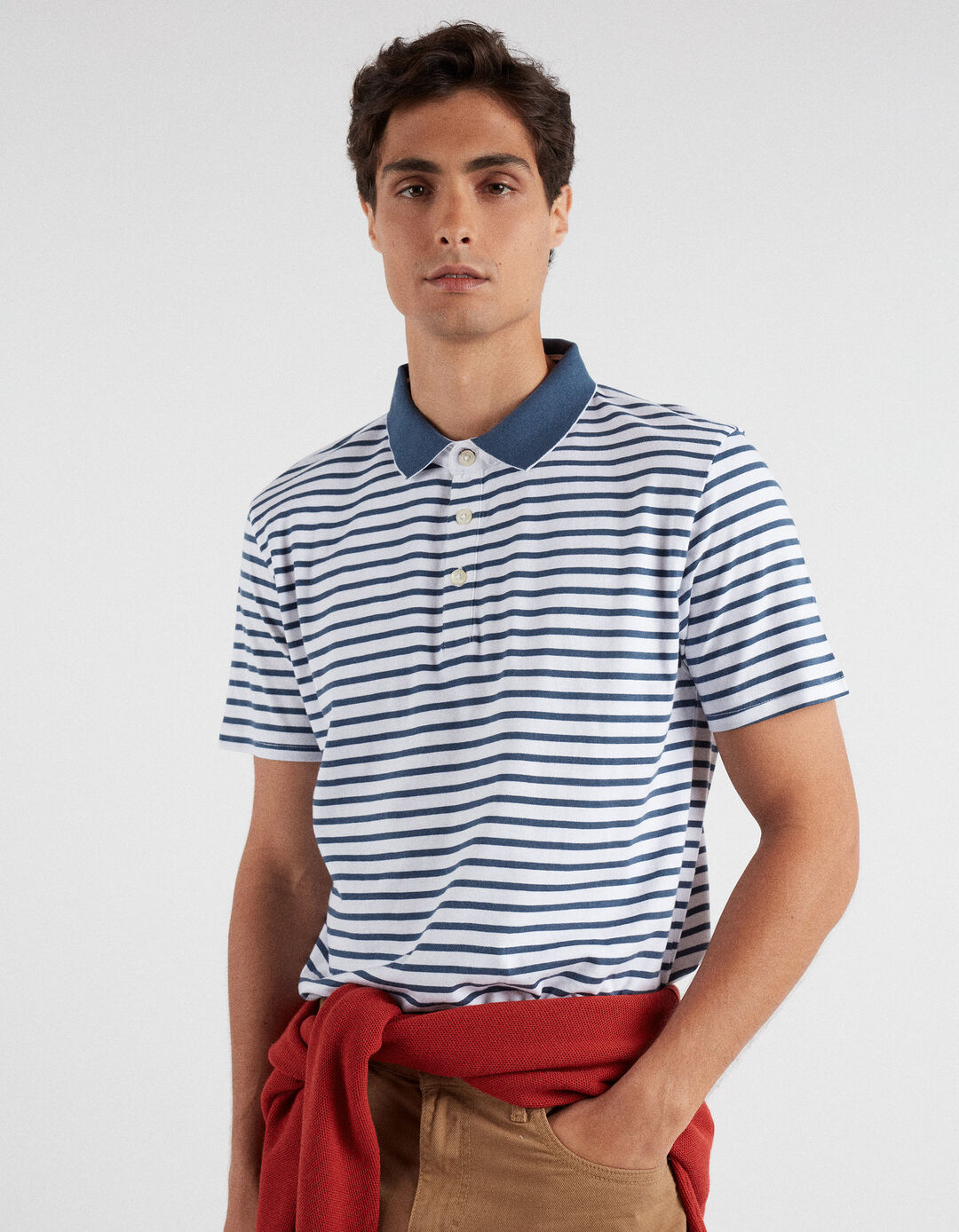 Striped Polo Shirt, Men, White