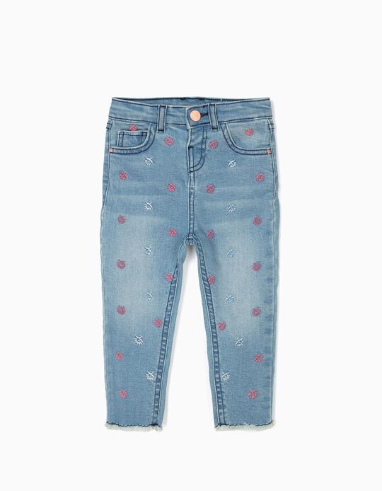 Cal&ccedil;as de Ganga para Beb&eacute; Menina 'Comfort Denim' com Bordados, Azul