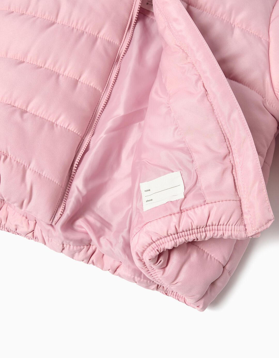 Casaco Acolchoado Capuz, Menina, Rosa Claro