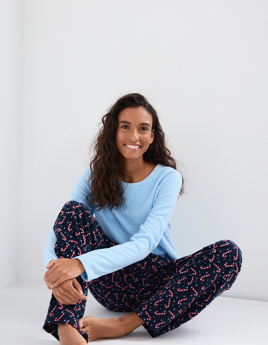 Pijama Polar Natal, Mulher, Azul Claro