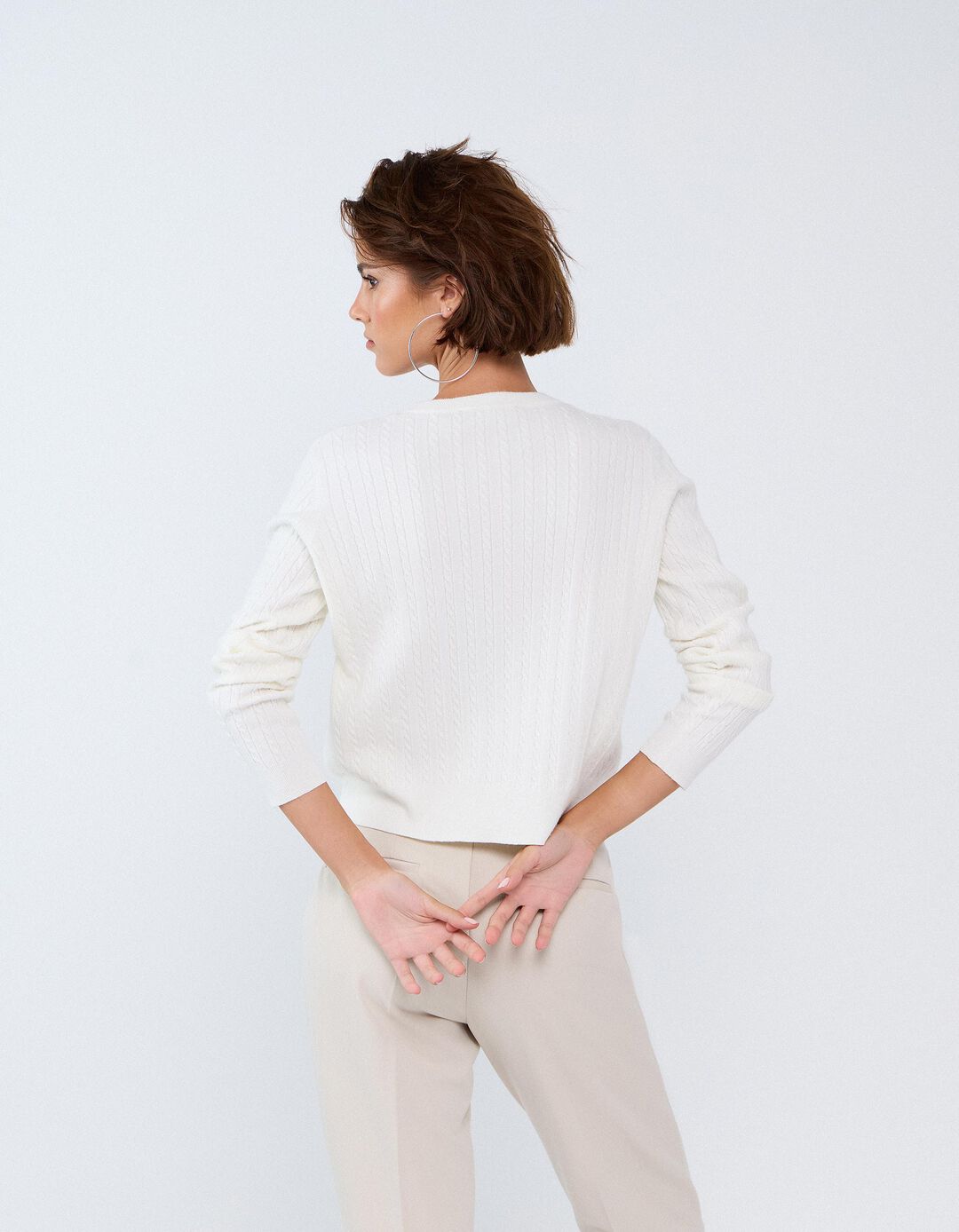 Sweater Tricotada Com Viscose, Mulher, Bege Claro