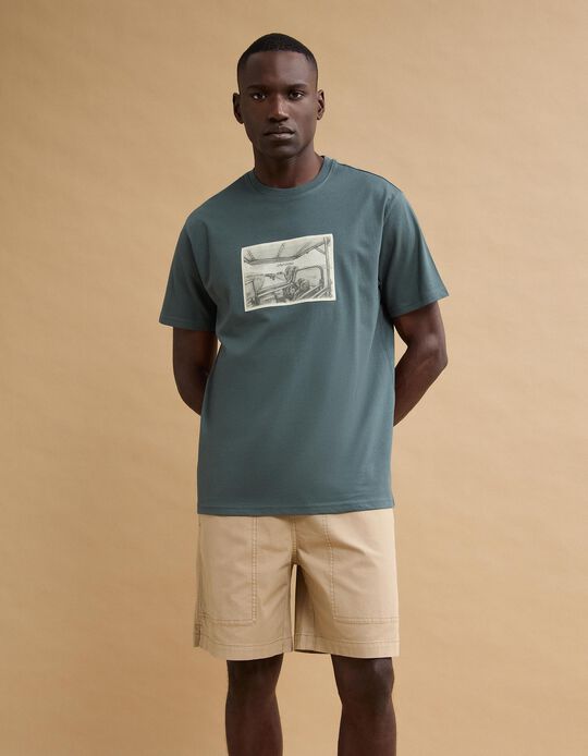 Comprar Online T-shirt Jersey Estampada, Homem, Azul Escuro