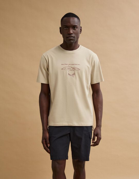 Comprar Online T-shirt Jersey Estampado, Homem, Bege