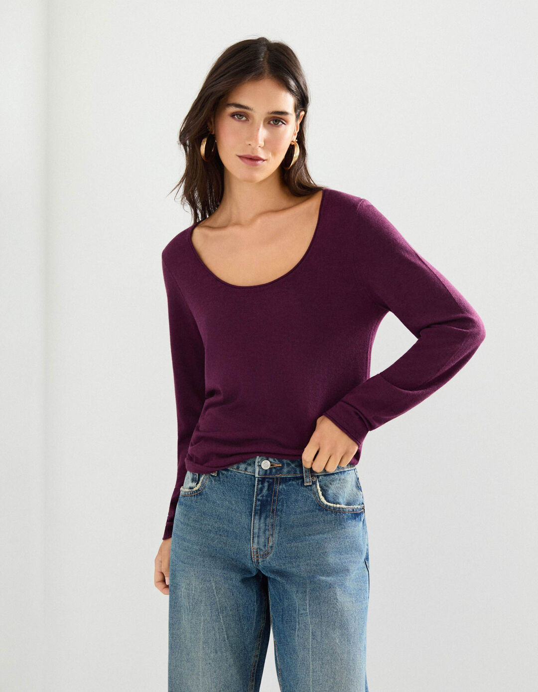 Camisola com Caxemira, Mulher, Roxo Escuro