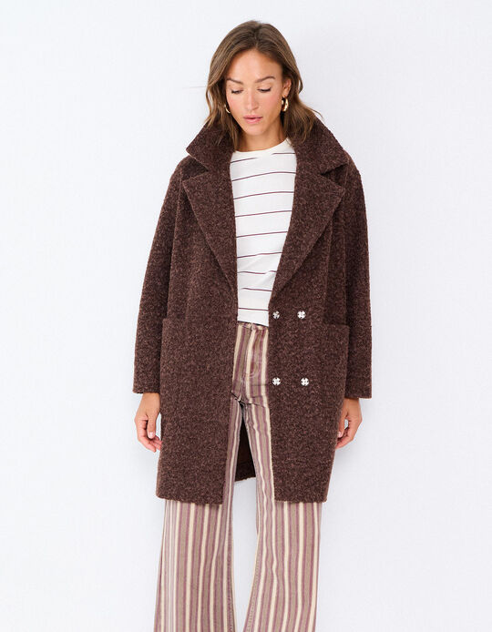 Comprar Online Casaco Midi Efeito Boucl&eacute;, Mulher, Castanho