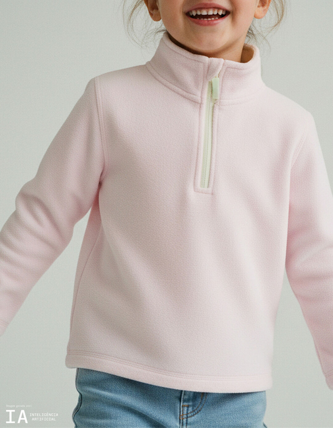 Camisola Polar com Fecho, Menina, Rosa Claro