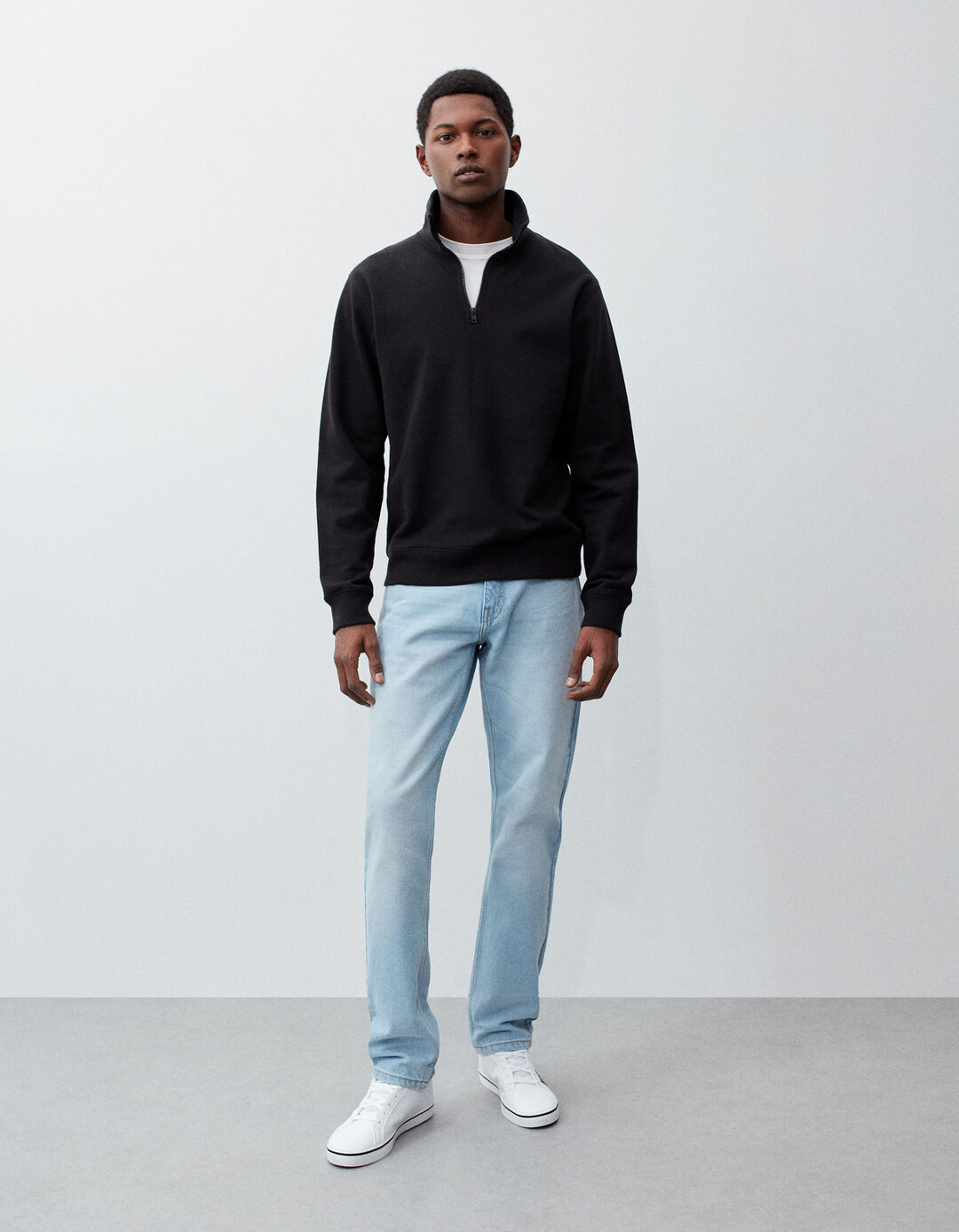 Zip-up Fleece Sweatshirt, Men, Black