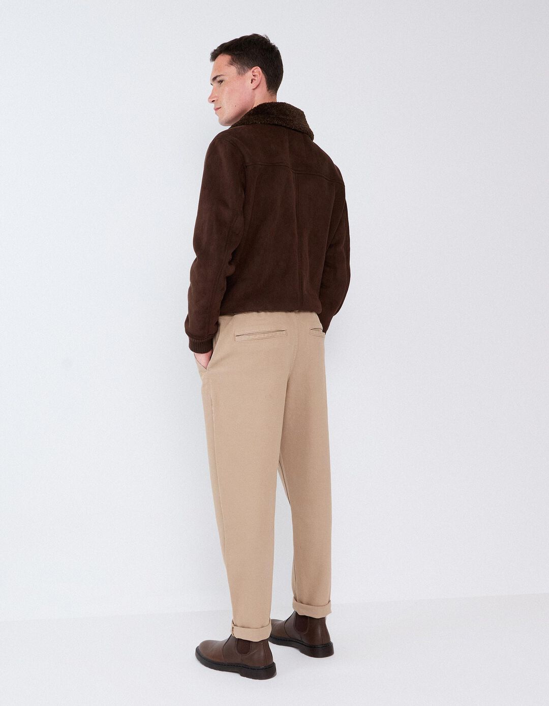 Cal&ccedil;as Jogger Tapered, Homem, Bege