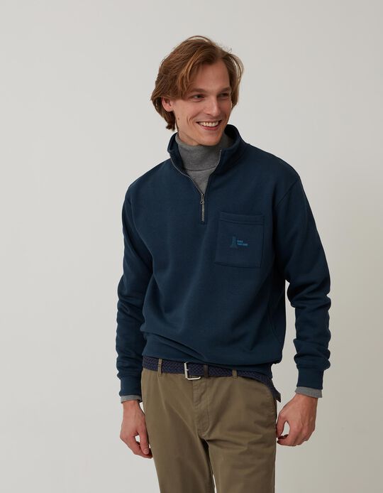 Sweatshirt with Zip, Men, Dark Blue 