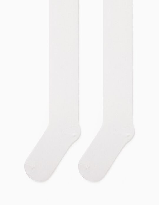 Fine Knit Tights for Girls, White 