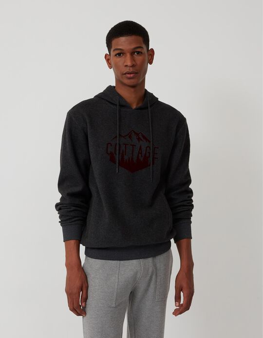 Sweatshirt com Capuz, Homem, Cinza Escuro