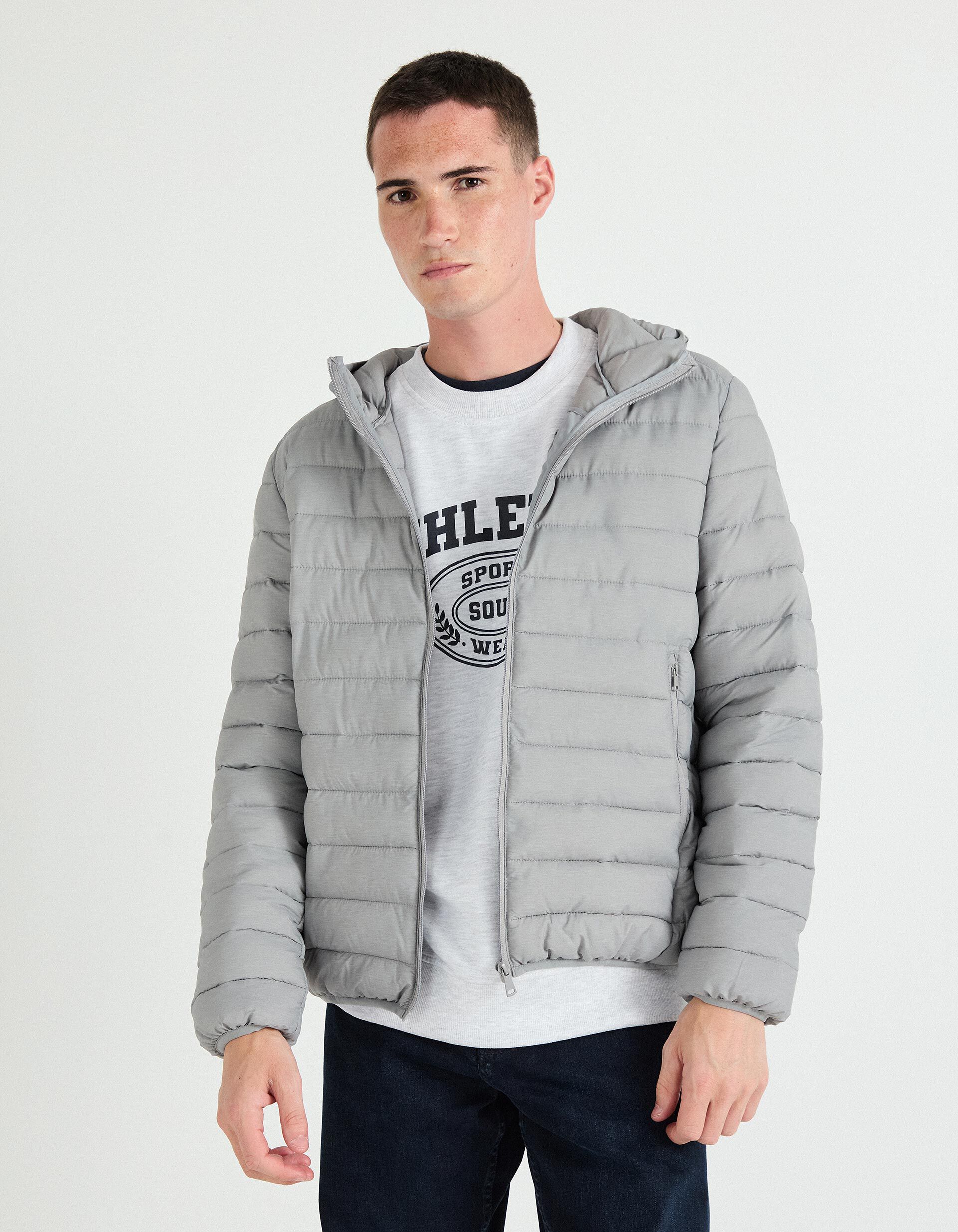 Comprar Online Casaco Acolchoado com Capuz, Homem, Cinzento