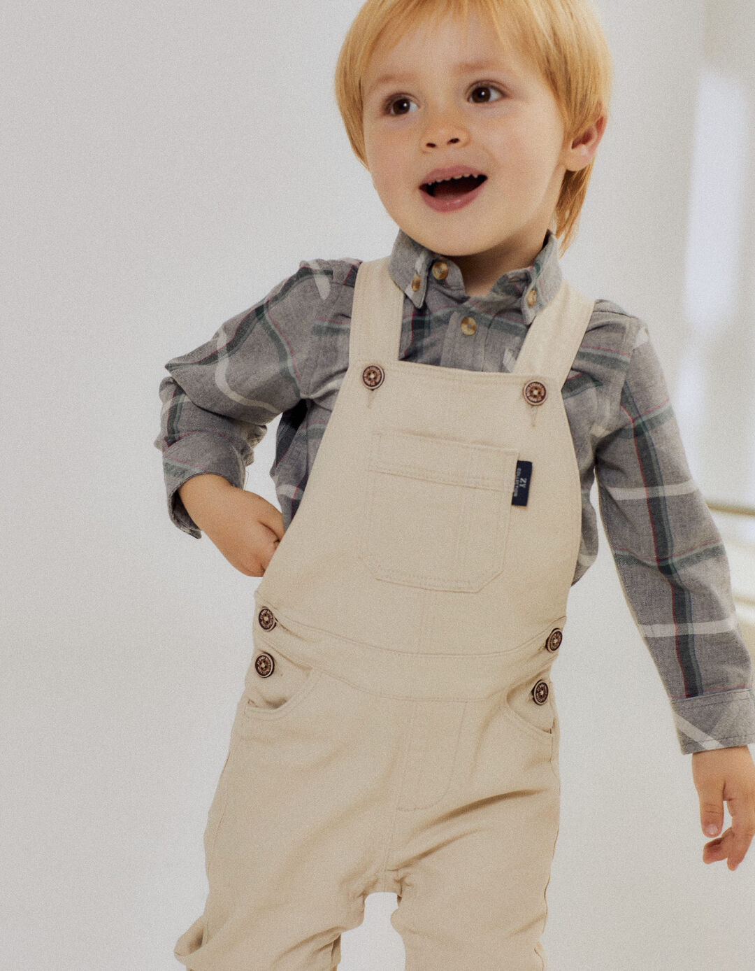 Cotton Dungarees for Baby Boys, Beige