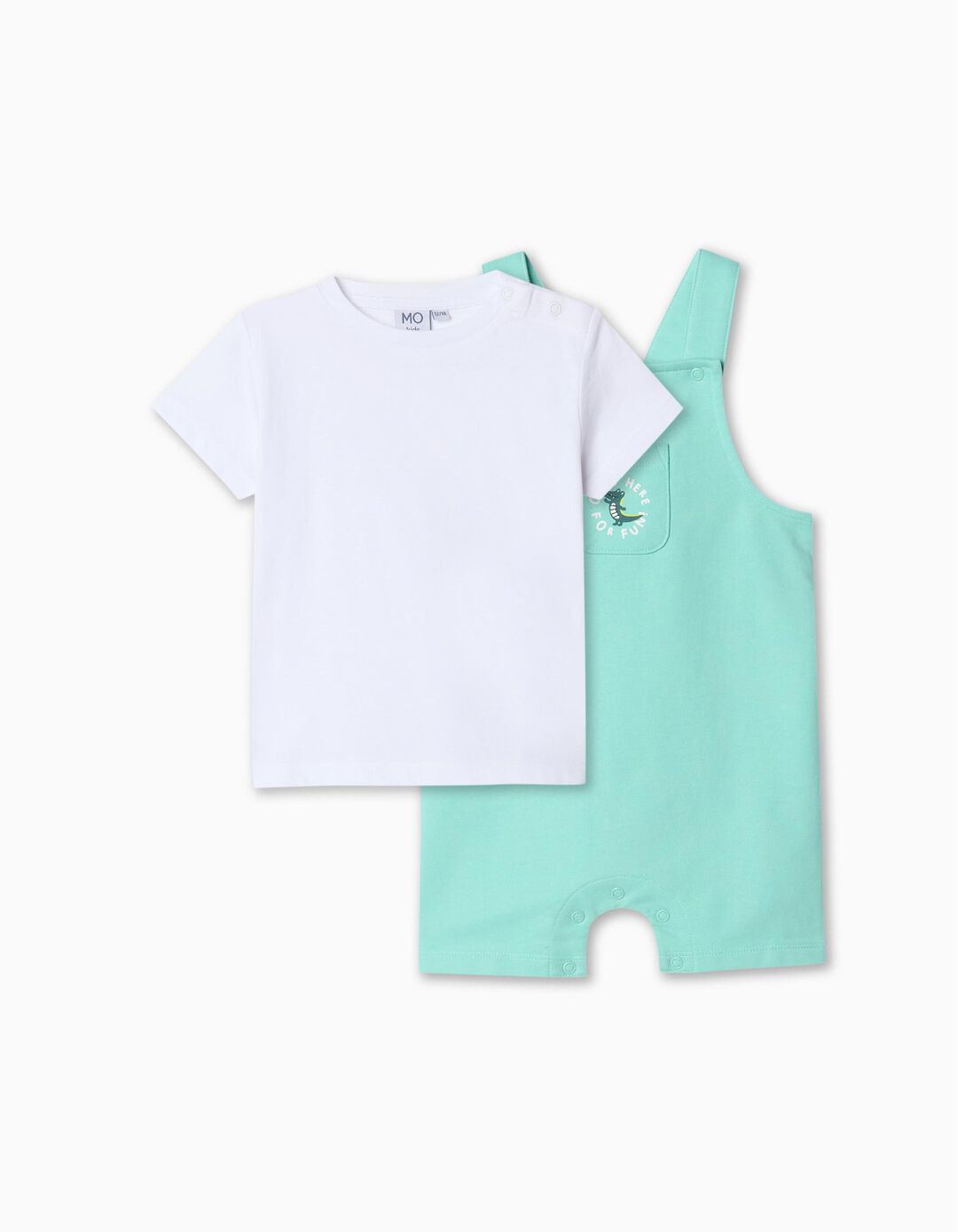 Conjunto Macacão + T-shirt, Bebé Menino, Azul Claro/Branco