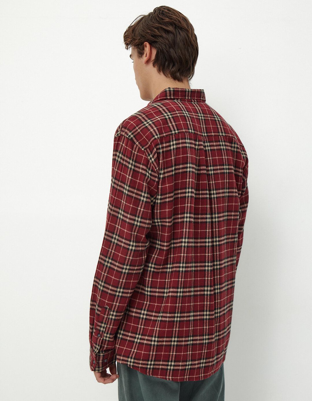 Camisa de Manga Comprida Xadrez Flanela, Homem, Vermelho Escuro