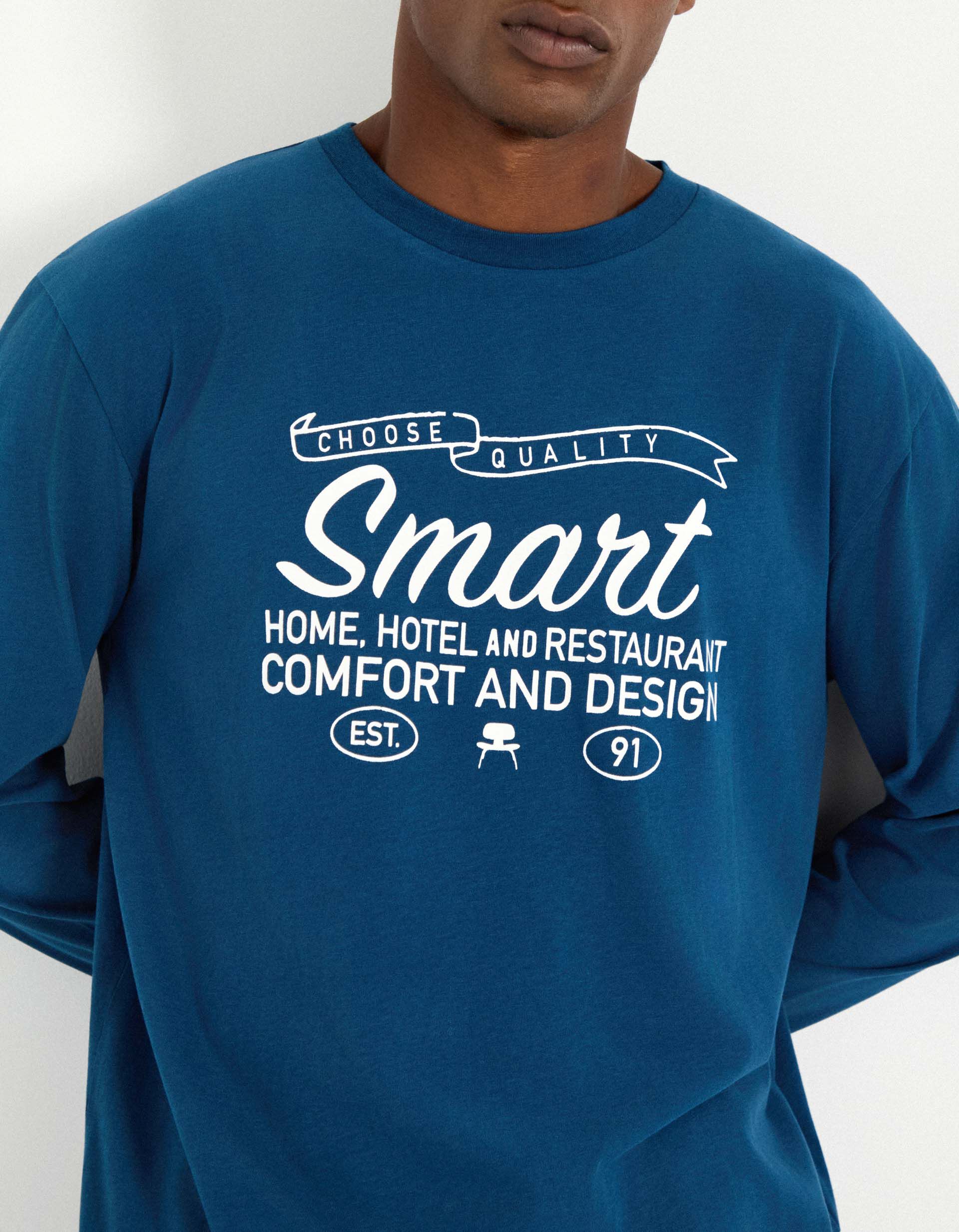 Comprar Online T-shirt de Manga Comprida Estampado, Homem, Azul 